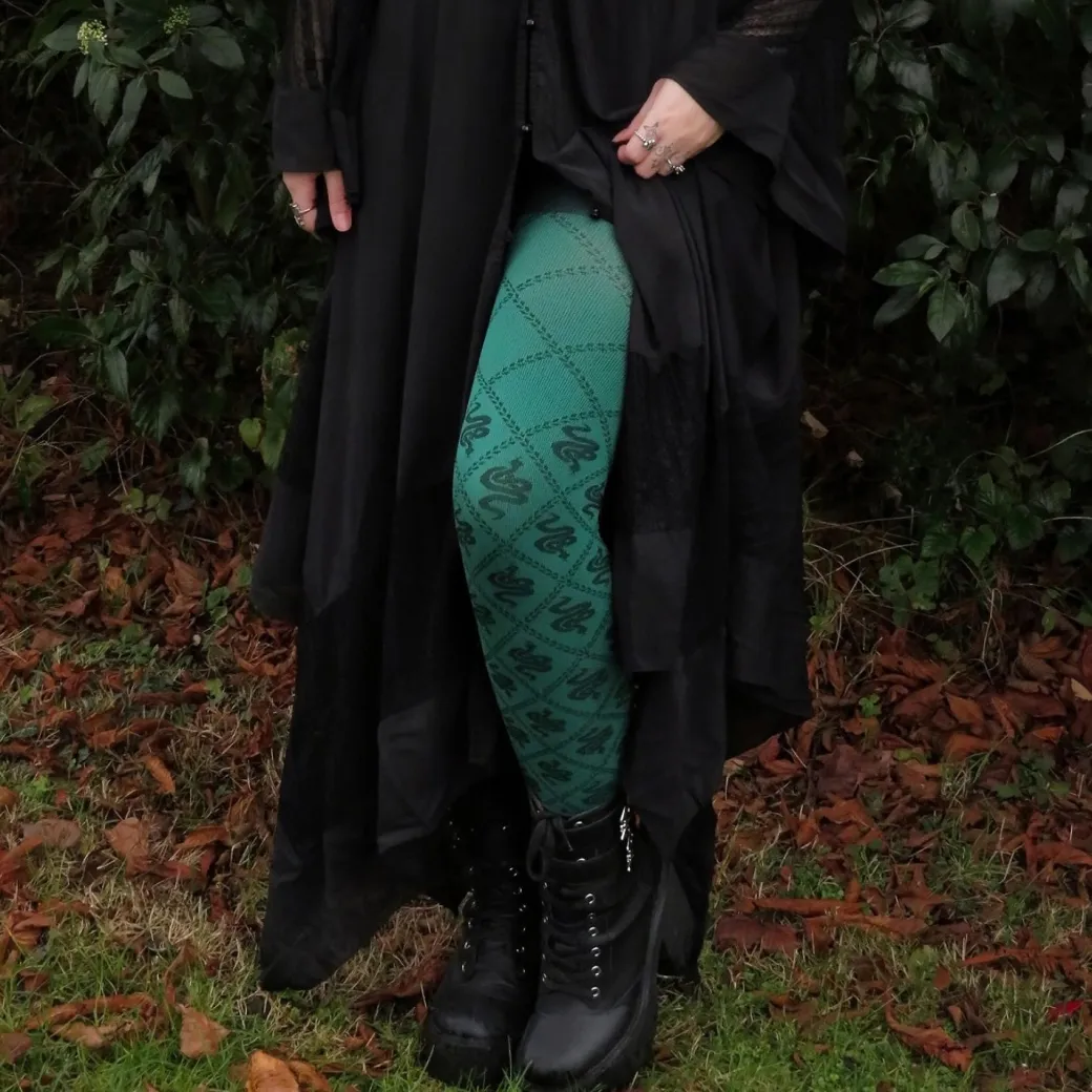 80 Denier Opaque Tights - Corra Snakes - Foliage Green