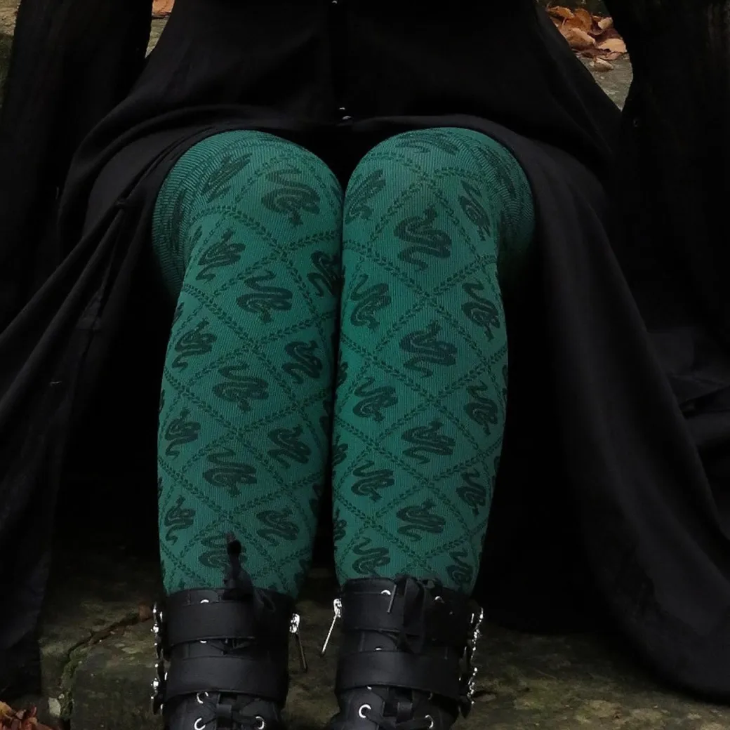 80 Denier Opaque Tights - Corra Snakes - Foliage Green