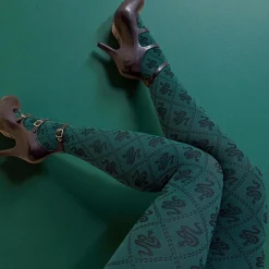 80 Denier Opaque Tights - Corra Snakes - Foliage Green
