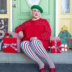 120 Denier Striped Tights - Polar Express