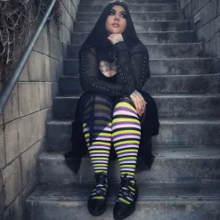 120 Denier Striped Tights - Viper