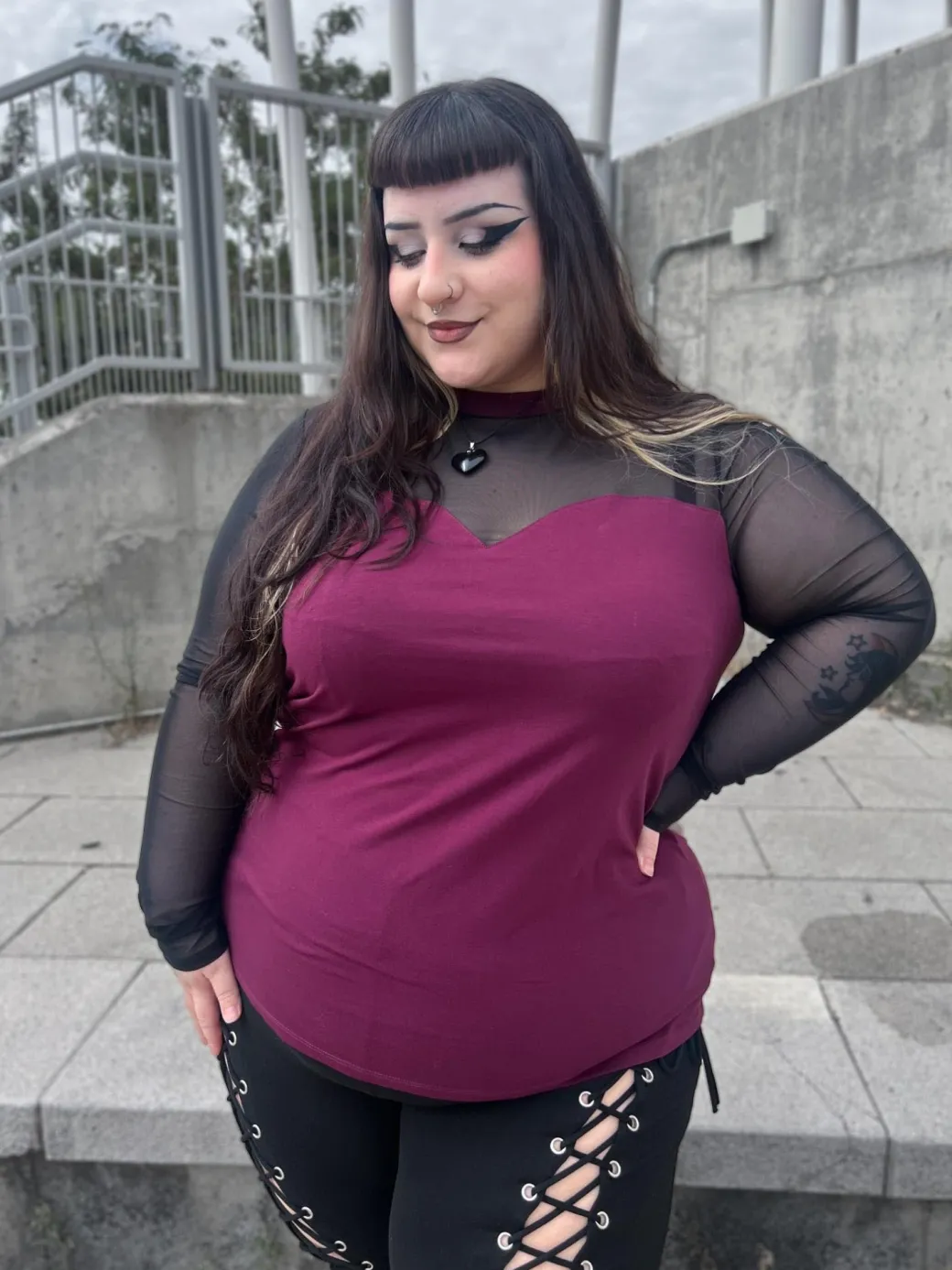 Florence Mesh Sleeve Top - Cherry