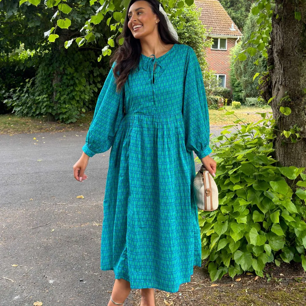 Gabriela Cotton Maxi Dress - Teal City