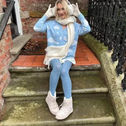Grannies Cable Knit Wool Tights V2 - Denim