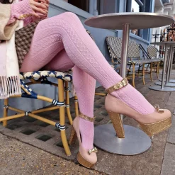 Grannies Cable Knit Wool Tights V2 - Piglet