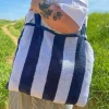 2-in-1 Beach Towel Bag - Navy and White Stripe