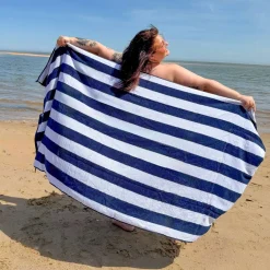 2-in-1 Beach Towel Bag - Navy and White Stripe
