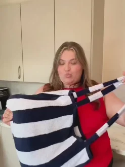 2-in-1 Beach Towel Bag - Navy and White Stripe