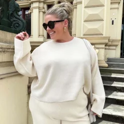 Knit Cropped Jumper - Oatmeal