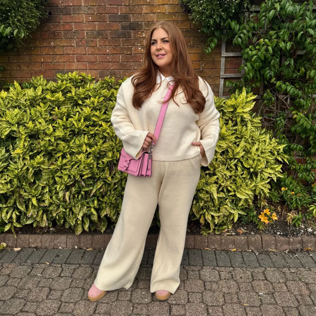 Knit Rib Wide Leg Trousers - Oatmeal