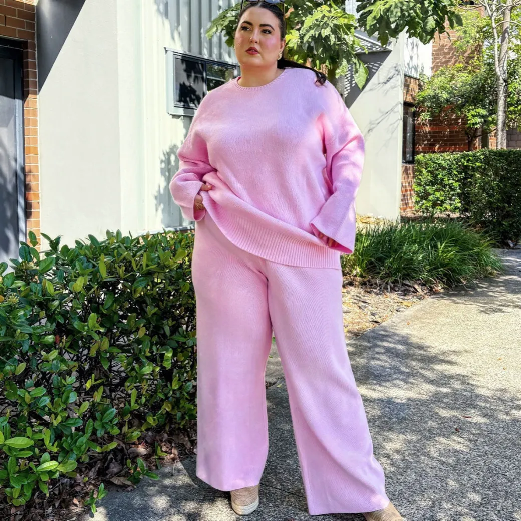 Knit Rib Wide Leg Trousers - Pétale de Rose