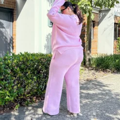 Knit Rib Wide Leg Trousers - Pétale de Rose