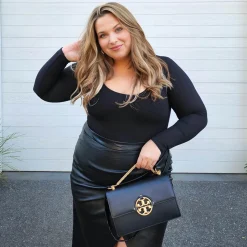 Long Sleeve Cotton Bodysuit - Black