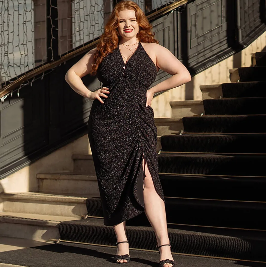 Lurex Halter Dress - Black