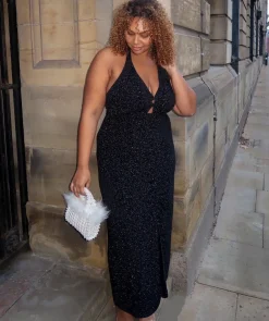 Lurex Halter Dress - Black