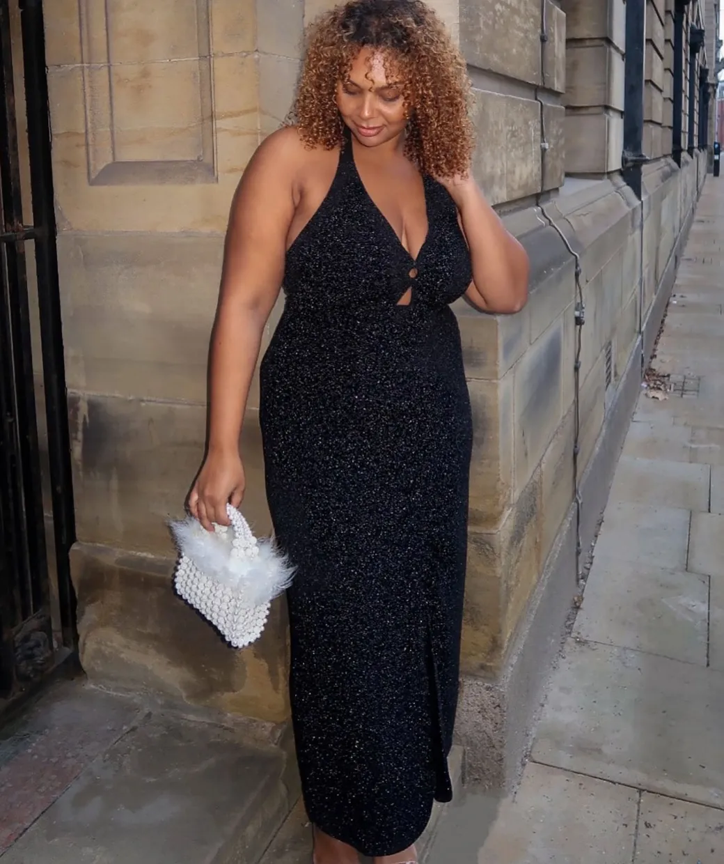 Lurex Halter Dress - Black