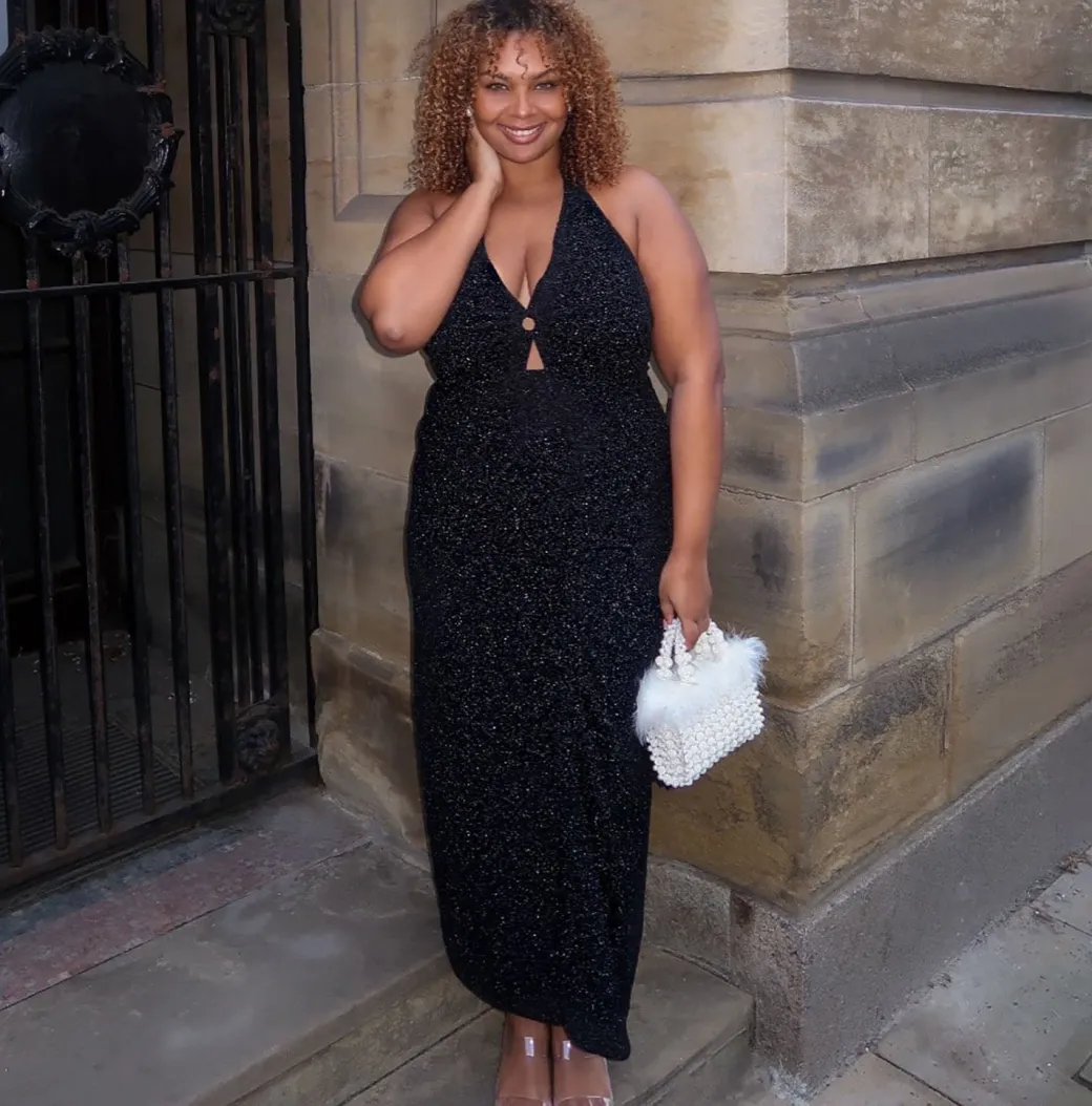 Lurex Halter Dress - Black
