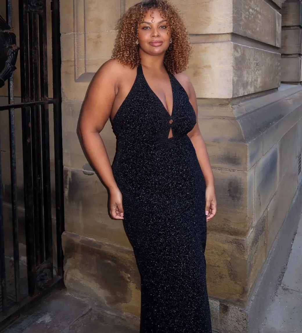 Lurex Halter Dress - Black