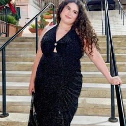 Lurex Halter Dress - Black