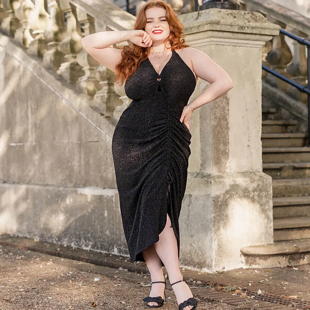Lurex Halter Dress - Black