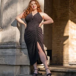 Lurex Halter Dress - Black