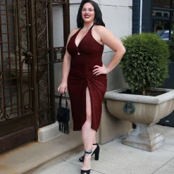 Lurex Halter Dress - Bordeaux