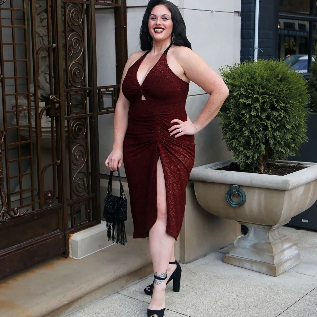 Lurex Halter Dress - Bordeaux