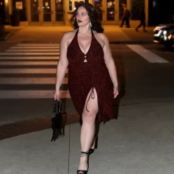 Lurex Halter Dress - Bordeaux