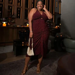 Lurex Halter Dress - Bordeaux