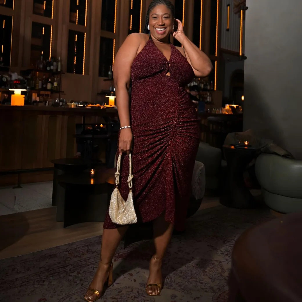 Lurex Halter Dress - Bordeaux