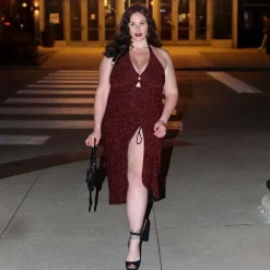 Lurex Halter Dress - Bordeaux