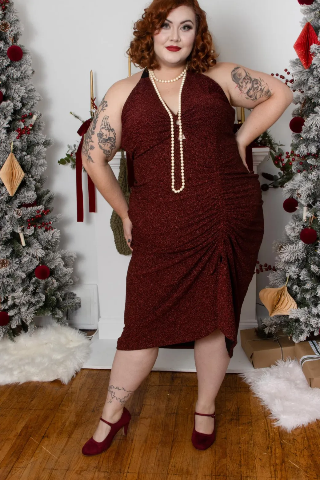 Lurex Halter Dress - Bordeaux