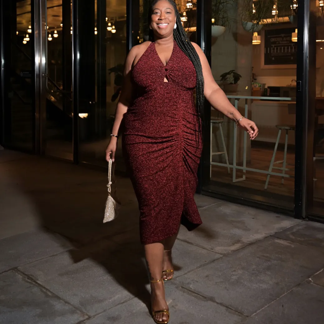 Lurex Halter Dress - Bordeaux