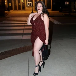 Lurex Halter Dress - Bordeaux