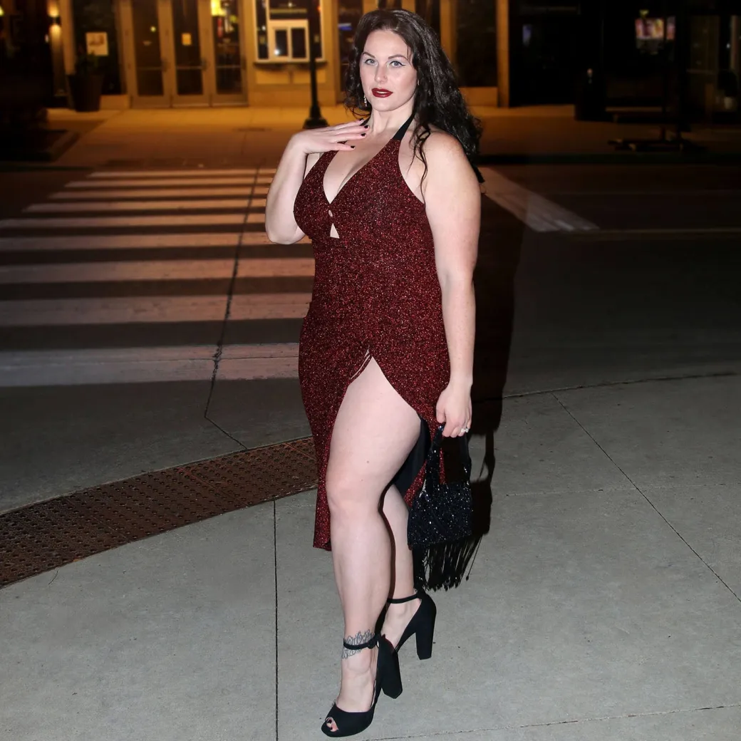 Lurex Halter Dress - Bordeaux