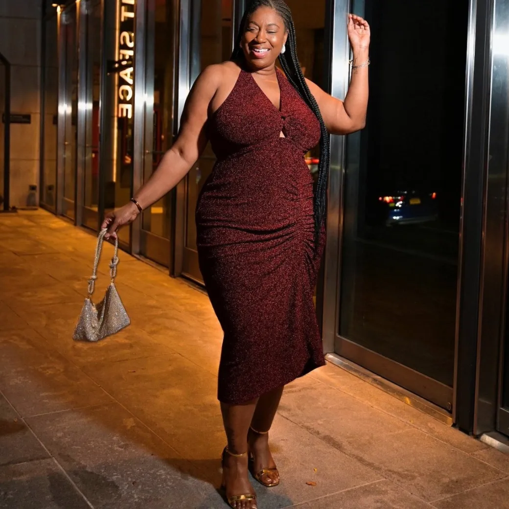 Lurex Halter Dress - Bordeaux