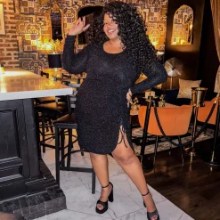 Lurex Long Sleeve Dress - Black