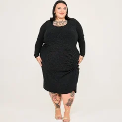 Lurex Long Sleeve Dress - Black