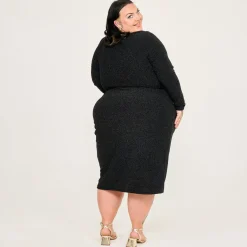 Lurex Long Sleeve Dress - Black