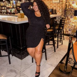 Lurex Long Sleeve Dress - Black