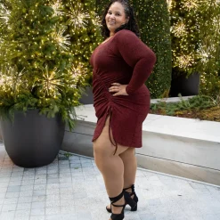 Lurex Long Sleeve Dress - Bordeaux
