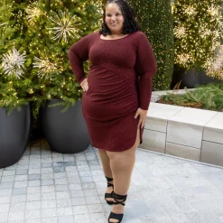 Lurex Long Sleeve Dress - Bordeaux