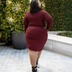 Lurex Long Sleeve Dress - Bordeaux