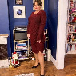 Lurex Long Sleeve Dress - Bordeaux