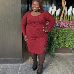 Lurex Long Sleeve Dress - Bordeaux