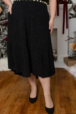 Lurex Tiered Midi Skirt - Black