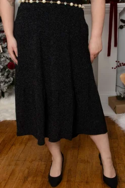 Lurex Tiered Midi Skirt - Black