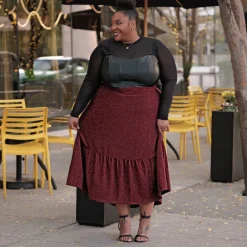 Lurex Tiered Midi Skirt - Bordeaux