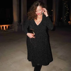 Lurex Wrap Dress - Black