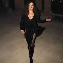 Lurex Wrap Dress - Black